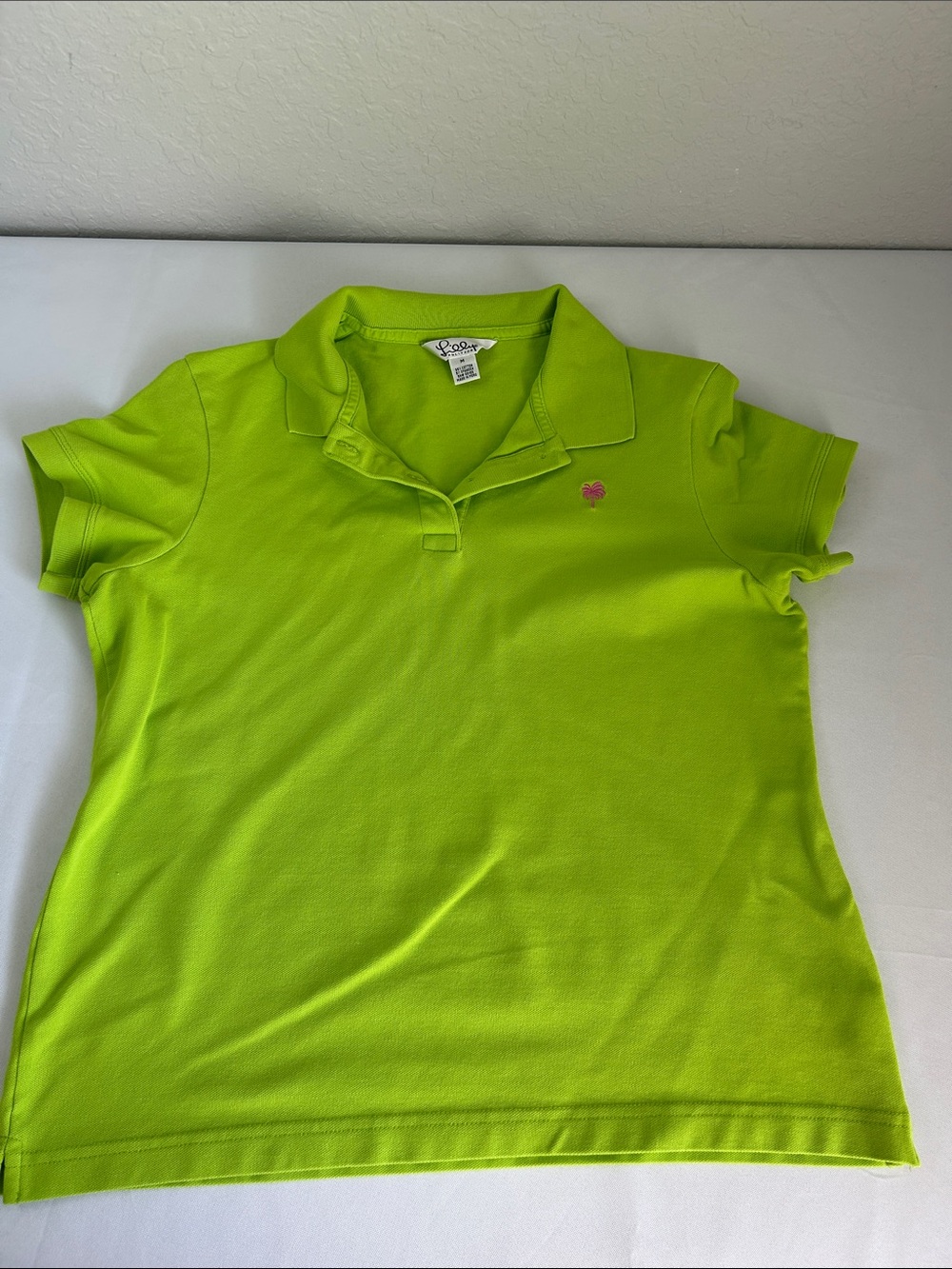 Lilly Pulitzer Women’s Polo Shirt Medium Lime Green Palm Logo Stretch Golf Top